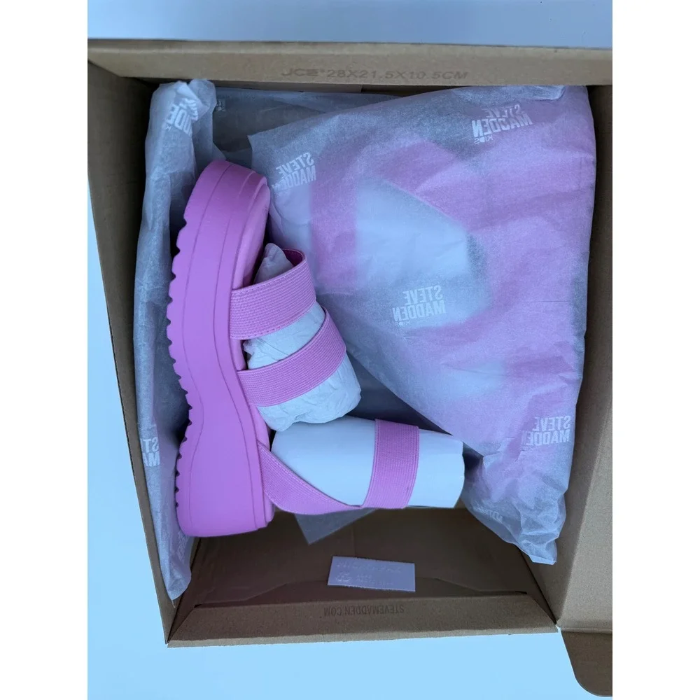 Steve Madden JSAMMIE Pink Platform Elastic Strap Sandals Kids Size‎ 13